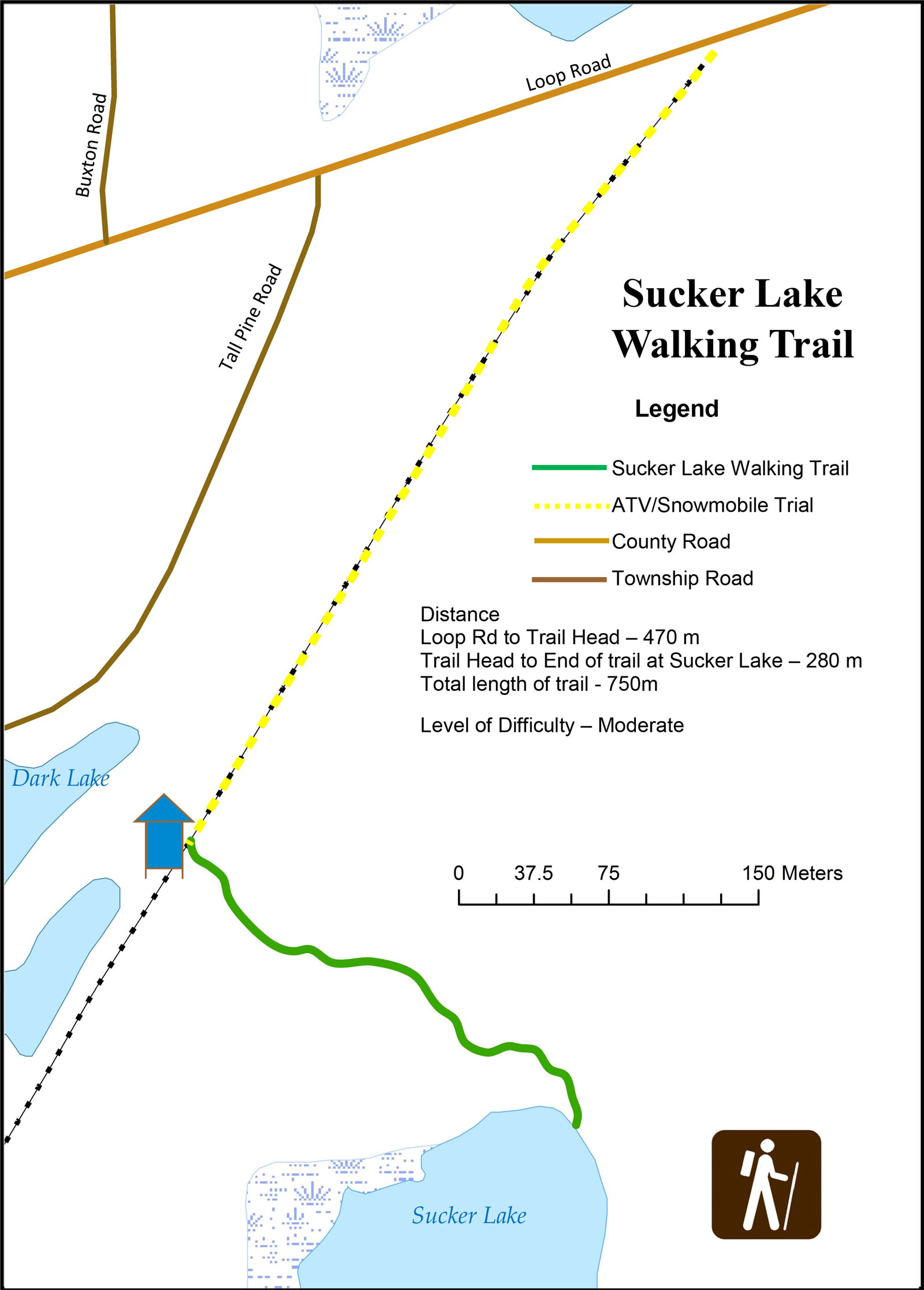 Map of the Sucker Lake Trail near Dark Lake north of Wilberforce