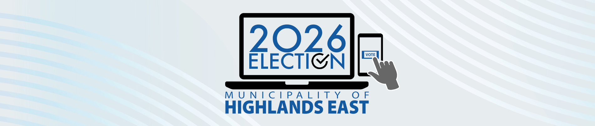 The Highlands East 2026 Election logo on a modern background graphic.