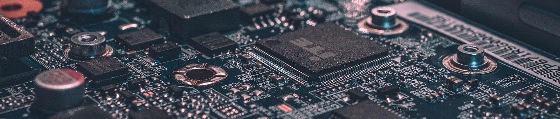 A close up view of a circuit board on a piece of electronics.