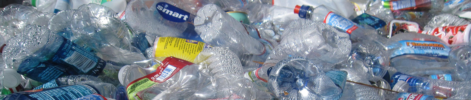 A close up of recycled plastic bottles.