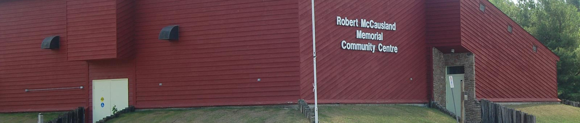 Exterior photo of the Robert McCausland Memorial Community Centre in Gooderham