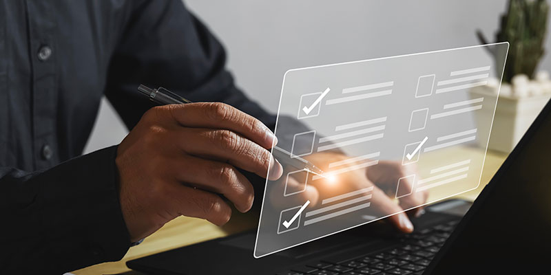 Person using computer to take online survey