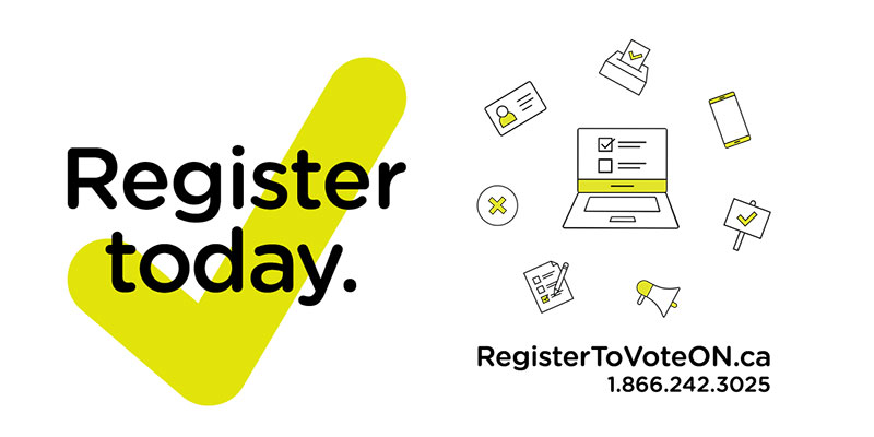 Logo showing a checkmark with the words Register to Vote
