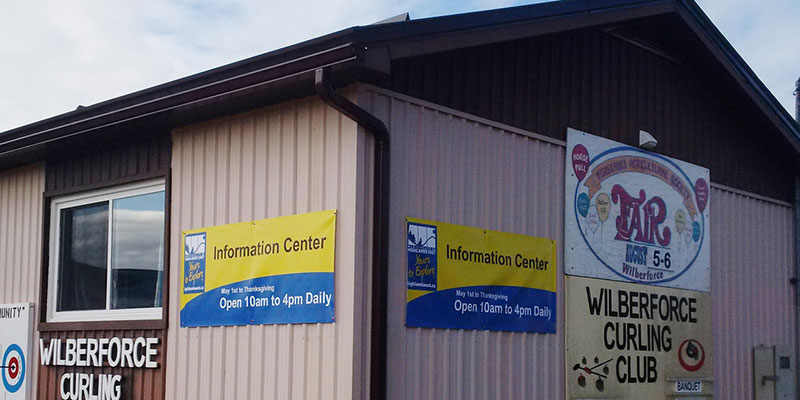 The outside of the information centre at the curling club in Wilberforce.