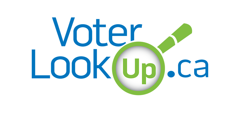 Green and blue logo for the voter look up dot ca website on a white background